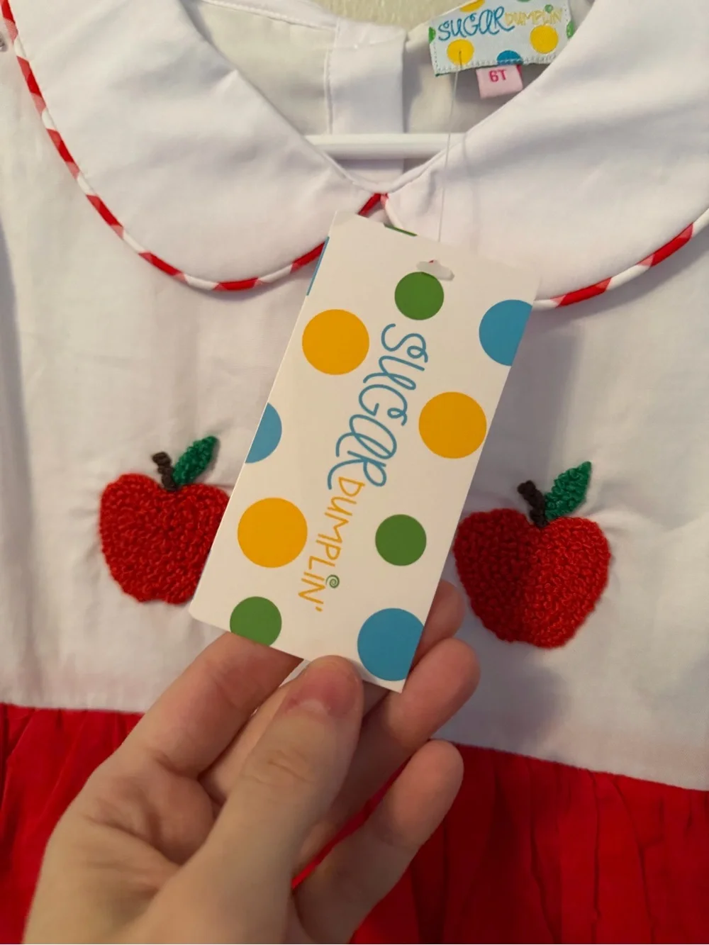 Sugar Dumplin Kids Red & White Apple Appliqué Dress